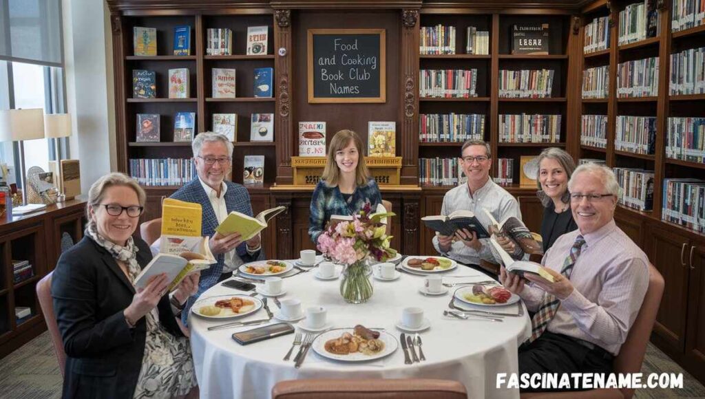 Several people gathered at a table, sharing ideas and surrounded by an array of books.