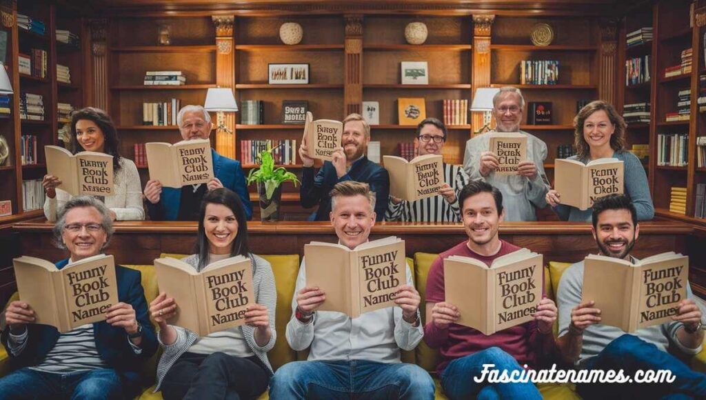 A diverse group of individuals joyfully showcasing books with the message "read a book" for all to see.
