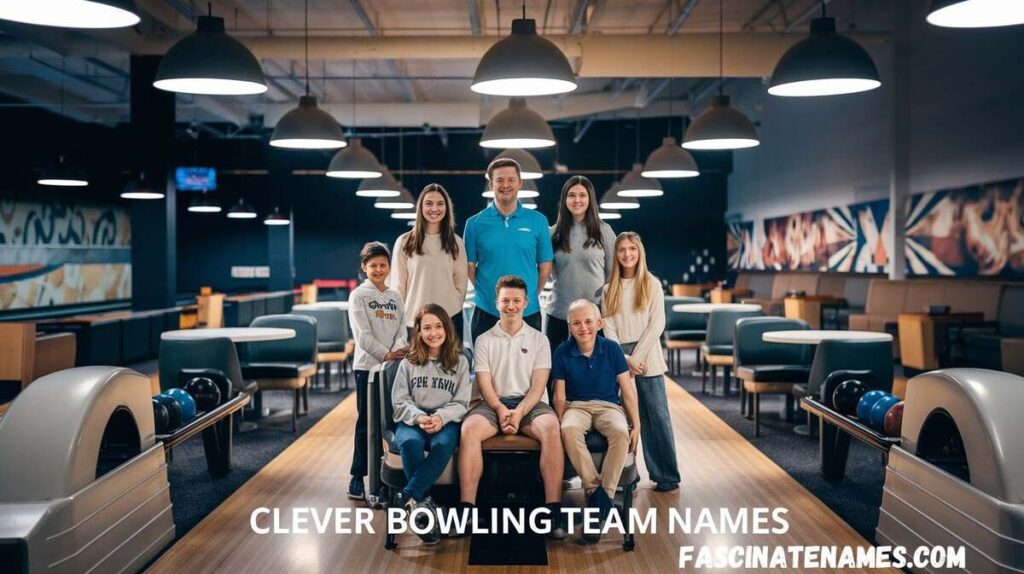 A fun graphic showcasing creative names for a clipper bowling team, featuring colorful fonts and bowling imagery.