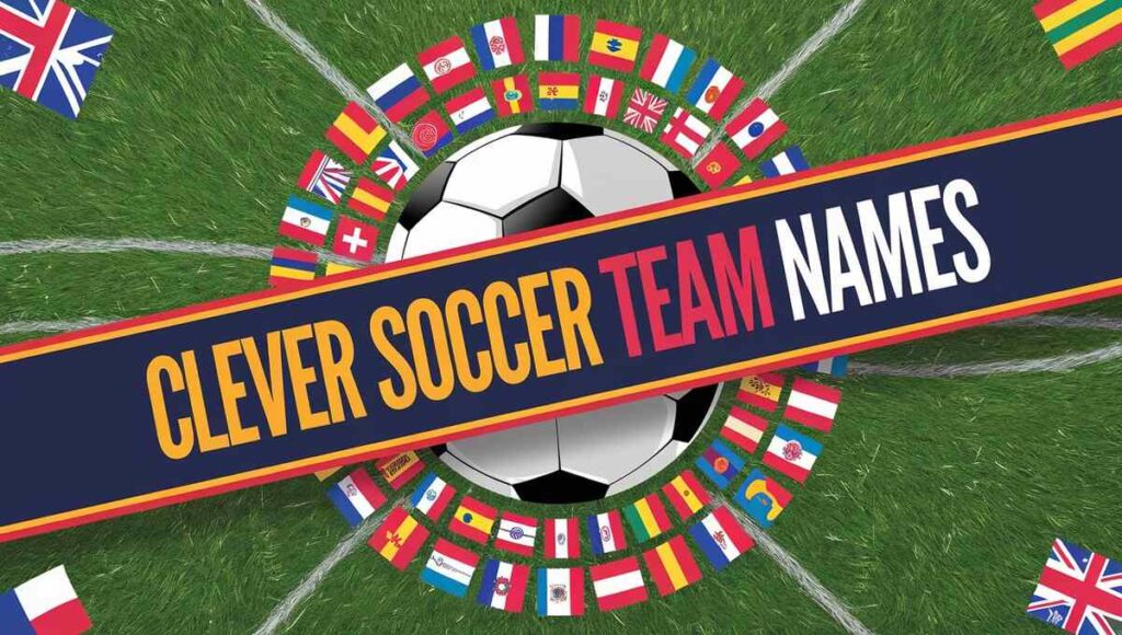 A visually engaging collage featuring diverse custom soccer team names, highlighting unique designs and team spirit.