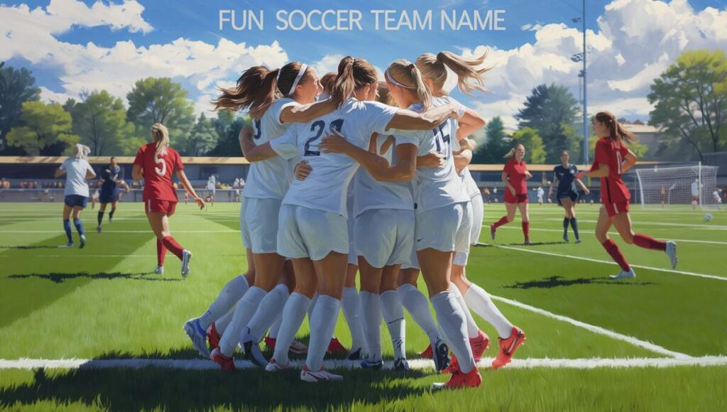 A team of girls in soccer uniforms gathers in a huddle, demonstrating unity and support before their game.