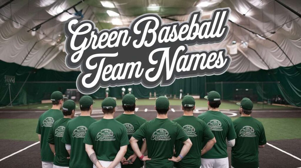 A collage of creative green-themed name for baseball teams, showcasing vibrant colors and fun designs.