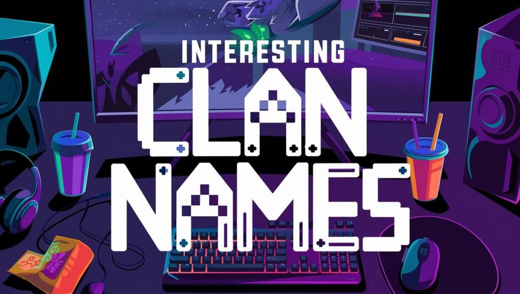 A computer screen showcasing a list of creative and interesting clan names for gamers.