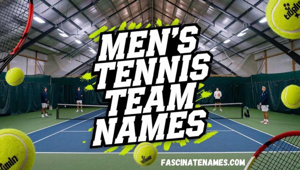 A creative list of catchy tennis team  of men, showcasing fun and competitive spirit in the sport.