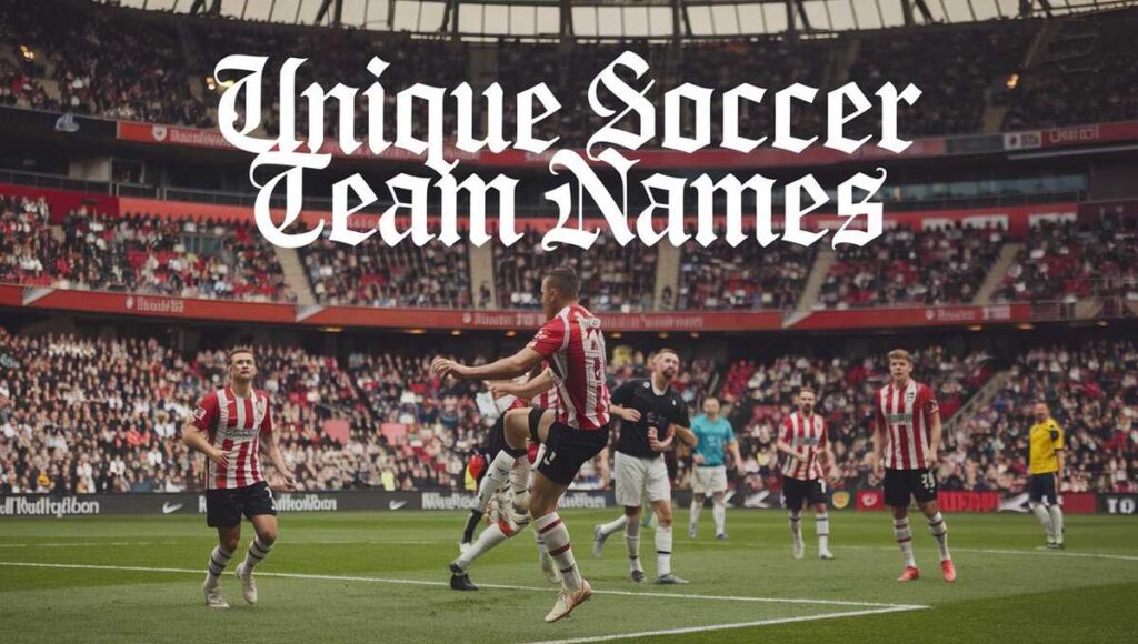 An artistic representation of distinctive soccer team names, highlighting originality and creativity in team branding.