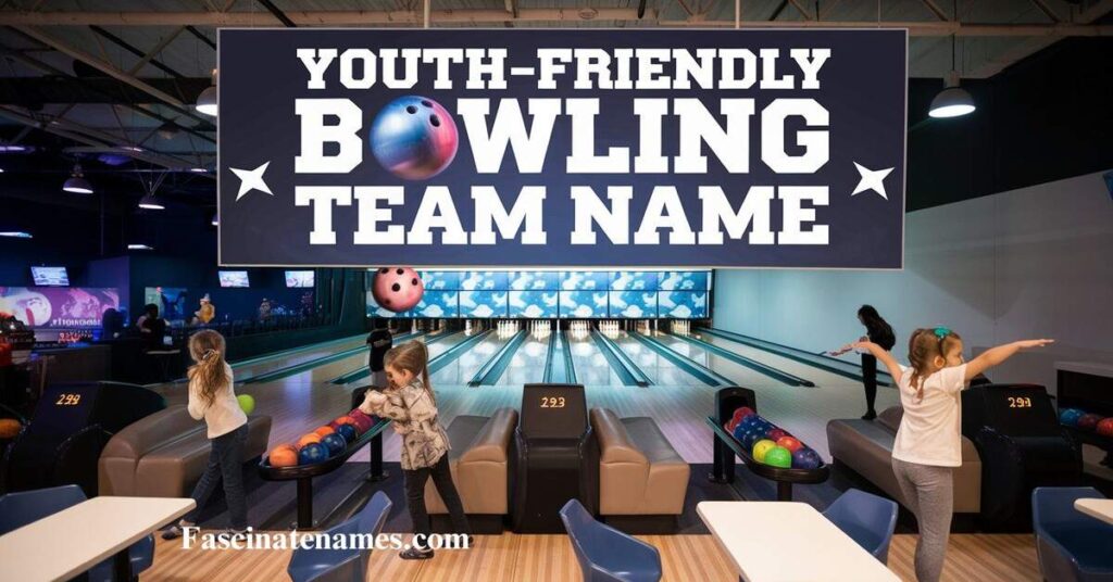 A colorful sign displaying a fun and energetic name for a youth bowling team, perfect for attracting young bowlers.
