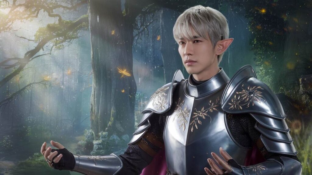 young Paladin in a forest wearing a beautiful armor