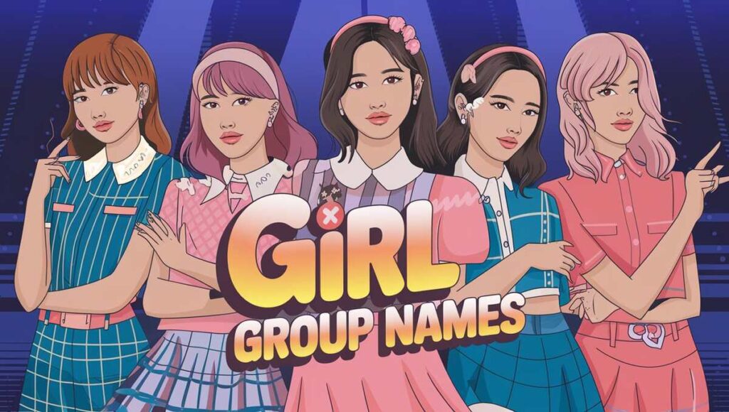 A creative list of potential names for a K-pop girl group, showcasing vibrant and catchy titles.