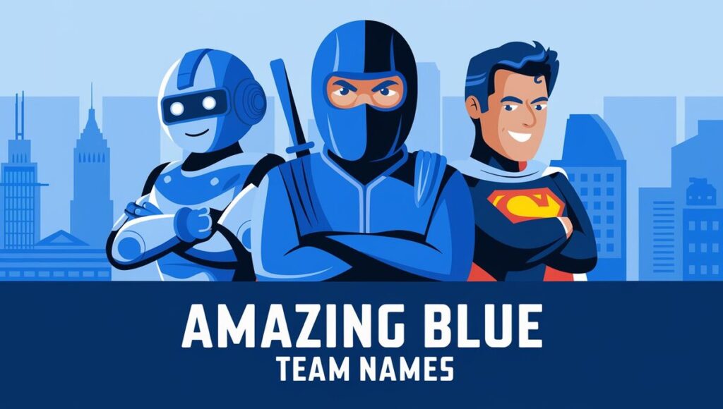 A creative display of various blue-themed team names, showcasing vibrant colors and engaging typography.