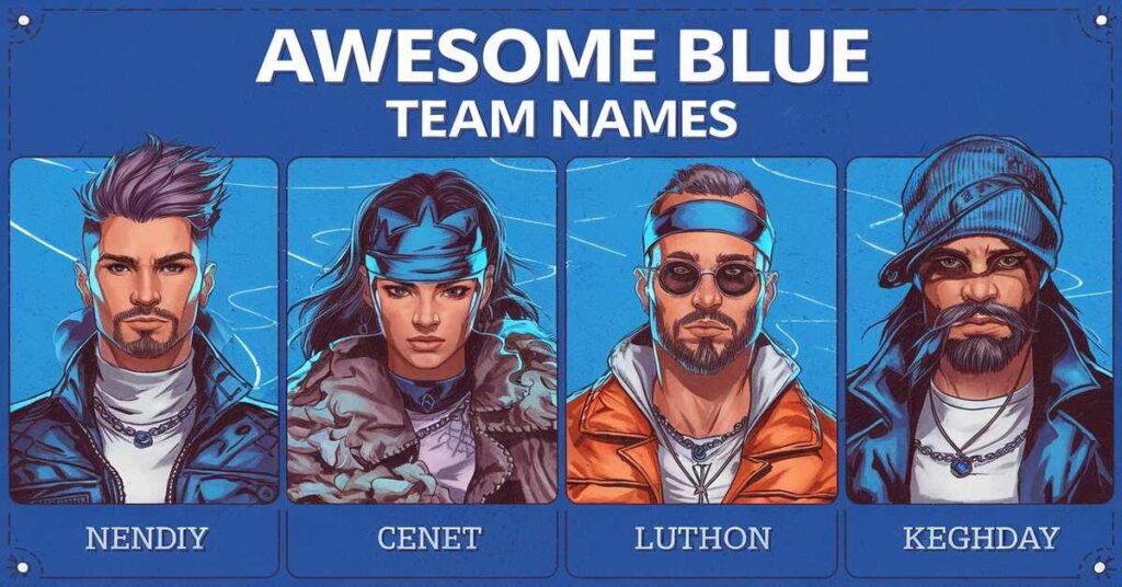 A creative display of various awesome blue team names, showcasing unique and engaging options for team branding.