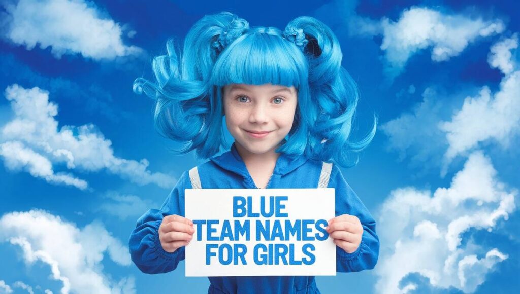 A vibrant collection of blue team names designed for girls, emphasizing creativity and camaraderie in sports or activities.