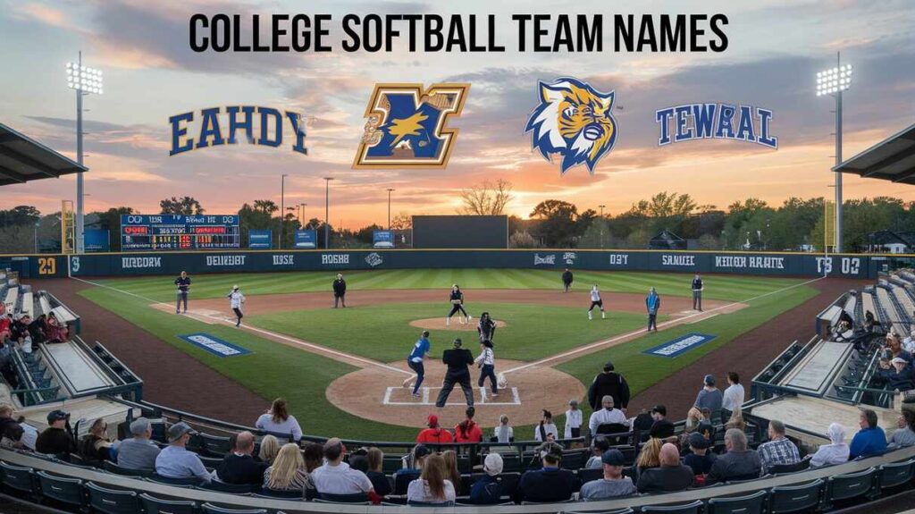 College softball team names showcased prominently on the field, highlighting team spirit and competition.