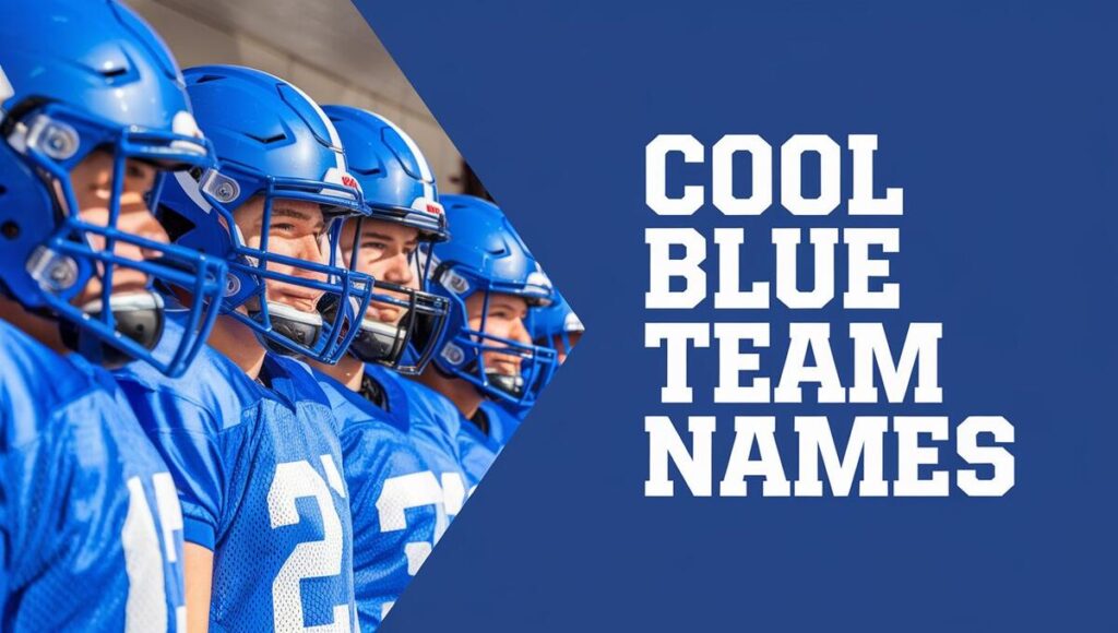 A vibrant list of cool team names featuring shades of blue, emphasizing collaboration and innovation.