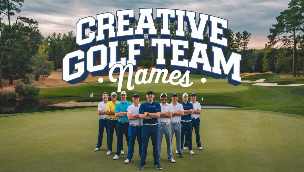 A collection of imaginative and fun golf team names displayed on a colorful background, showcasing creativity in sports.