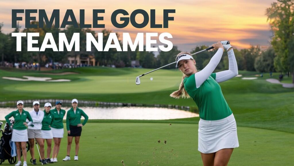 A creative display of various female golf team names, showcasing teamwork and sportsmanship in a vibrant design.