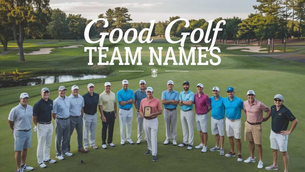 A collection of creative and fun golf team names displayed on a chalkboard, showcasing team spirit and camaraderie.