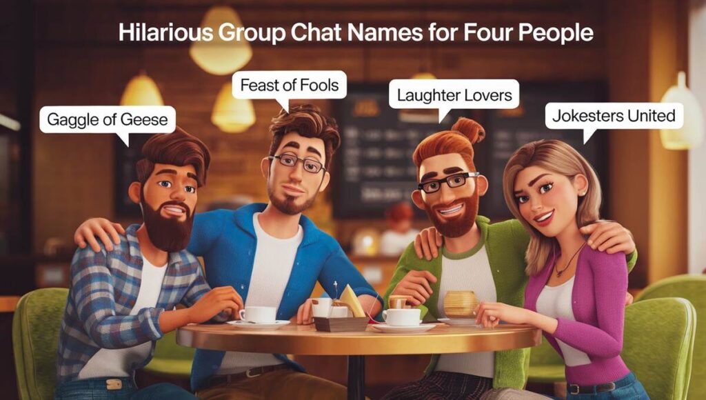 A creative list of funny group chat names for four friends, showcasing humor and camaraderie in their conversations.