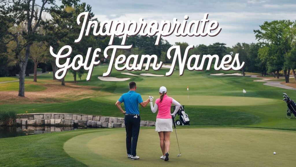 An engaging visual of amusing and inappropriate golf team names, emphasizing the fun side of team spirit in golf.