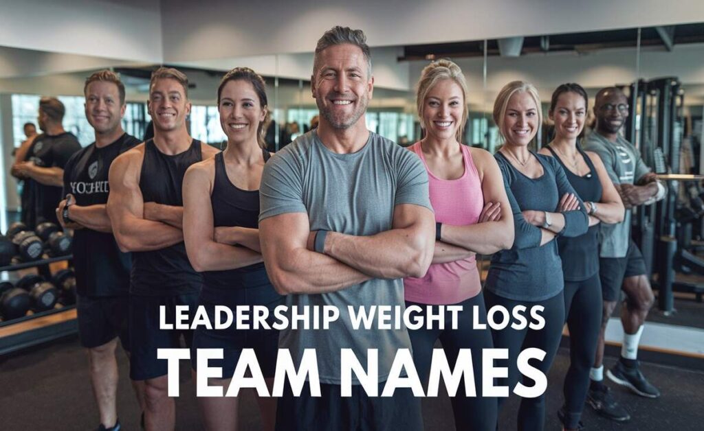 A team of motivated individuals poses in front of a gym, emphasizing their commitment to leadership in weight loss initiatives.