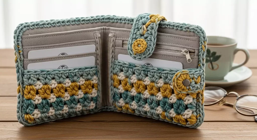 Handmade Crochet Wallet Stylish Compact Yarn Wallet Elegant Durable Daily Use Accessories